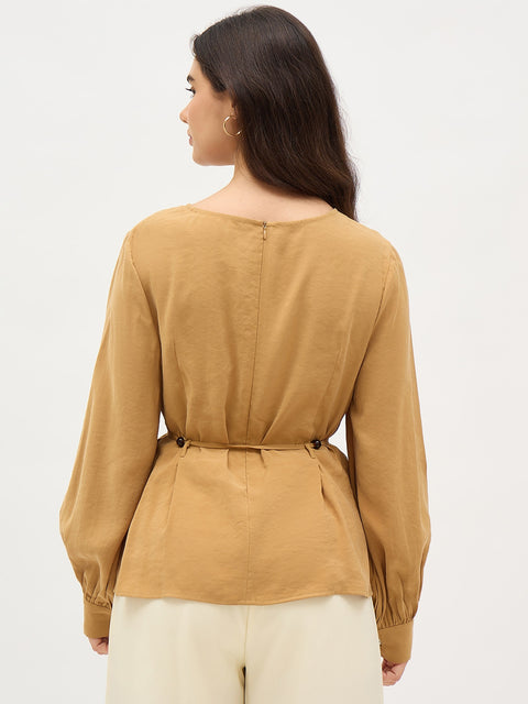 Madame Mustard Blouse With Bead Belt Detailing