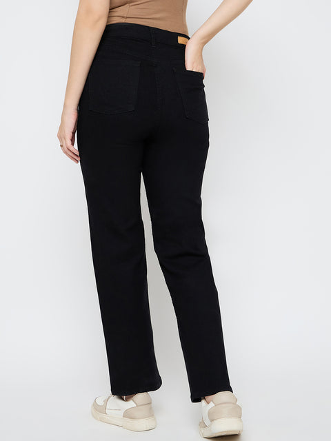 Madame Straight Fit Cotton Blend Jet Black Jeans