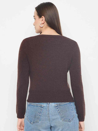 Madame Embellished Chocolate Brown Crop Sweater