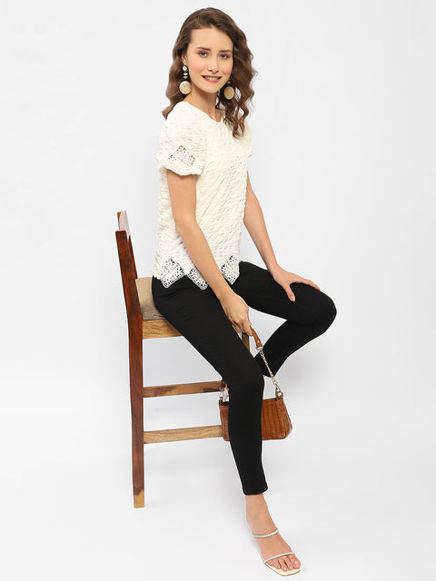 Madame Textured Off-White Embellished Top