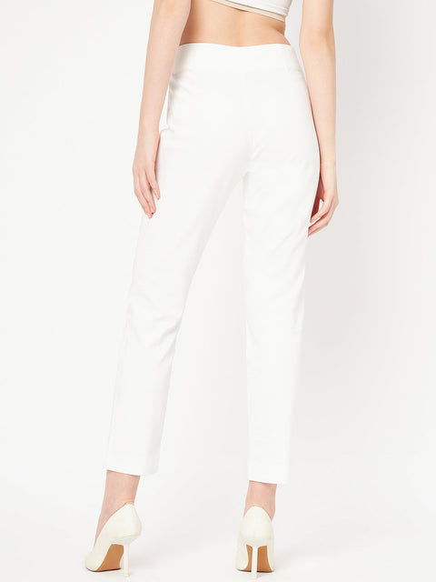 Madame White Solid Trouser