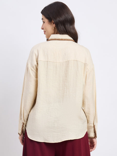 Madame Beige Rayon Linen Blend Shirt