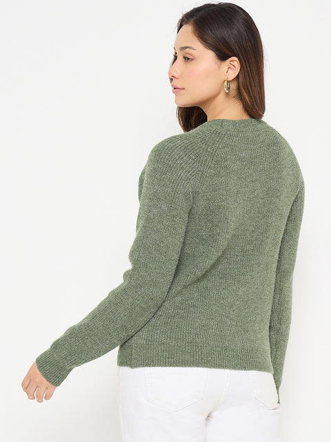 Madame Embroidered Olive Green Sweater