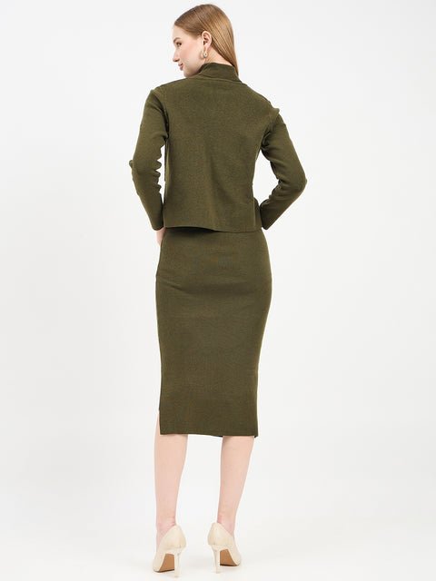 Madame Embellished Olive Knit Co-ord Set