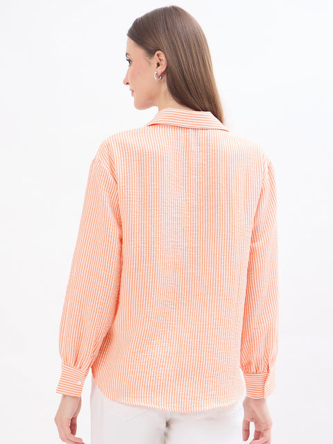 Madame Textured Solid Orange Shirt