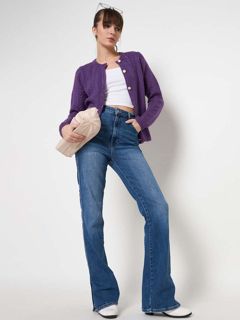 Madame Cable Knit Plum Acrylic Blend Cardigan