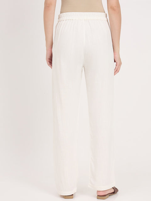 Madame Off White Rayon Blend Trousers