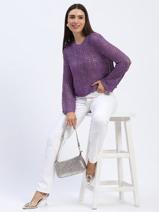 Madame Vibrant Purple Open-Knit Top