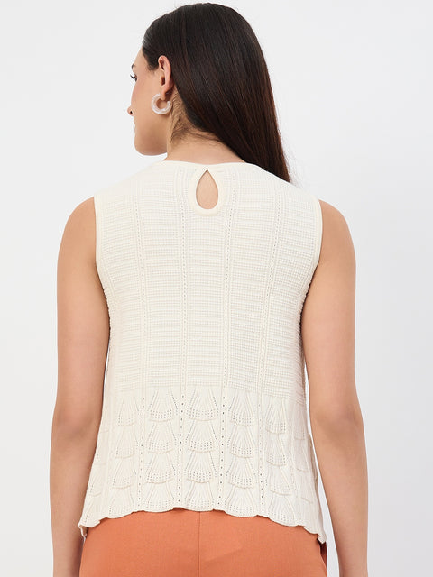 Madame Beige Scallop Hem Cotton Knit Top