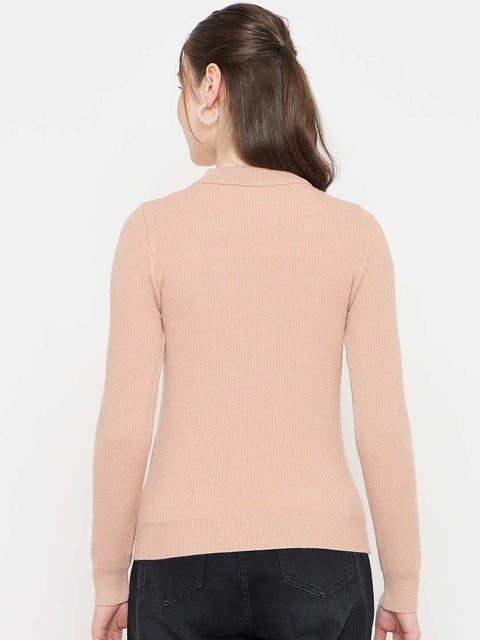 Madame Mock Neck Embellished Peach Sweater