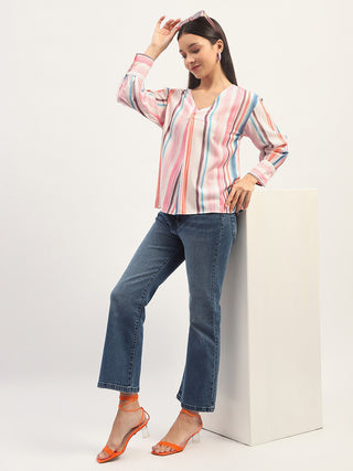 Madame Multicolor Striped V Neck Top