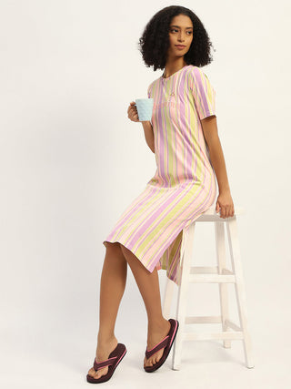 mSECRET Striped Pink Cotton Nightdress