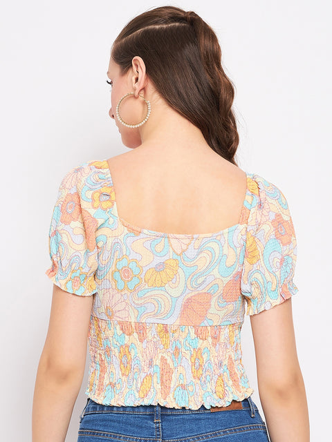 Madame Floral Sweetheart Neckline Crop Top