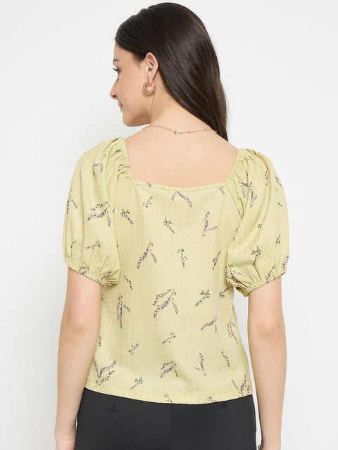 Madame Women’s Yellow Ruched Puff Sleeve Top