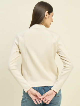 Madame Beige Cotton Blend Mock Neck Sweatshirt