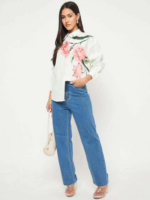 Madame Floral Print Light Green Viscose Blend Shirt