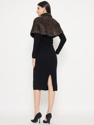 Madame Ribbed Black Sweater Dress