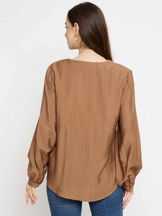 Madame Gold Button Detail Chocolate Brown Top