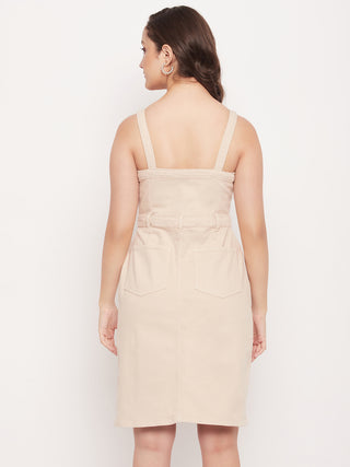 Madame Beige Sleeveless Denim Shift Dress