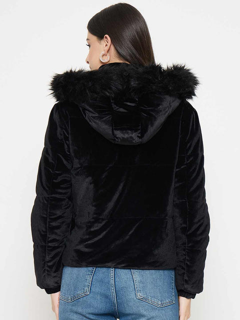 Madame Disney Printed Hooded Zip Up Black Jacket