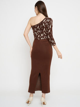 Madame Printed Top and Maxi Skirt Brown Co-ord Set
