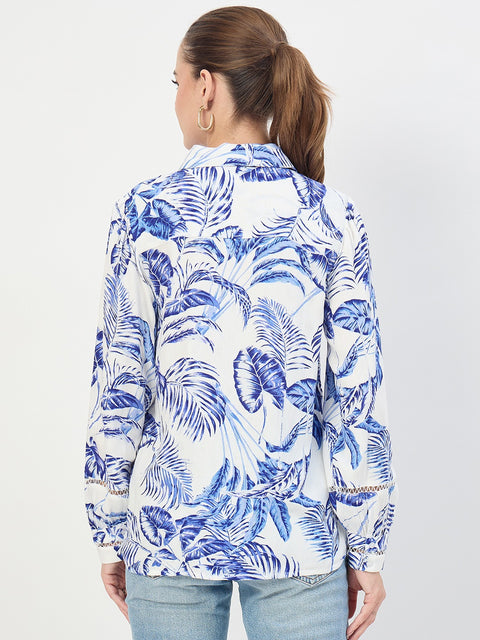 Madame Blue Printed Rayon Full Sleeve Shirt
