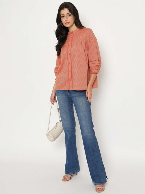 Madame Striped Rust Red Cotton Blend Top