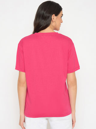 Madame Embroidered Hot Pink Cotton T-shirt