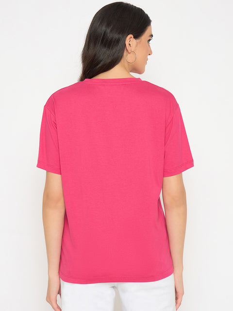 Madame Embroidered Hot Pink Cotton T-shirt