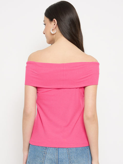 Madame Hot Pink Rayon Blend Off-Sleeve Top