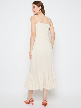 Madame Sleeveless Tiered Off White Maxi Rayon Dress