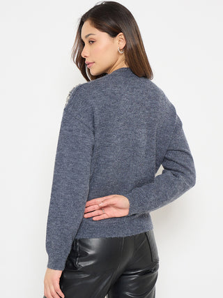 Madame Dark Grey Embroidered Sweater
