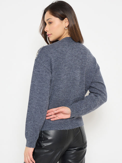 Madame Dark Grey Embroidered Sweater