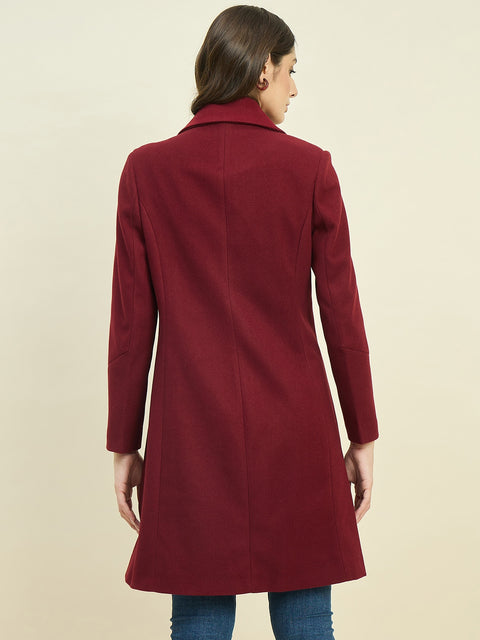 Madame Maroon Double Breasted Long Coat