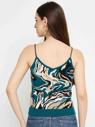 Madame Abstract Print Teal Cami Crop Sweater