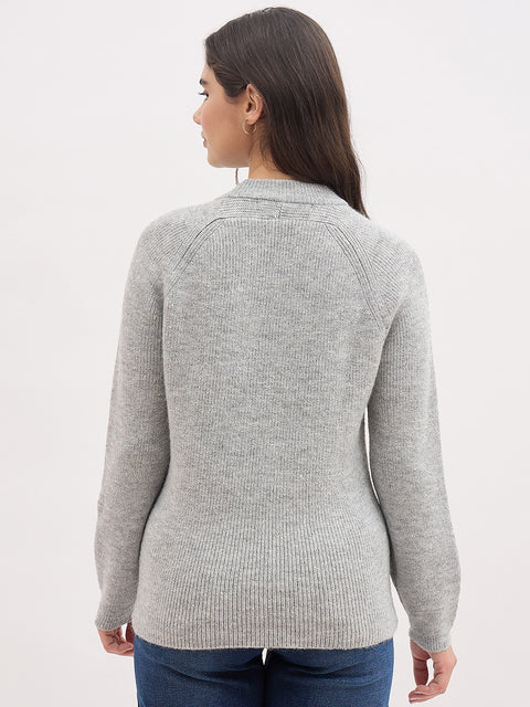 Madame Light Grey Self Designed Sweater