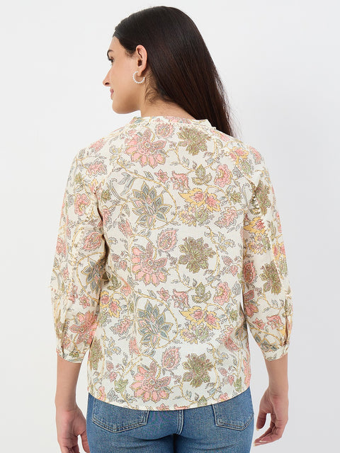 Madame Beige Printed Cotton-Blend Top