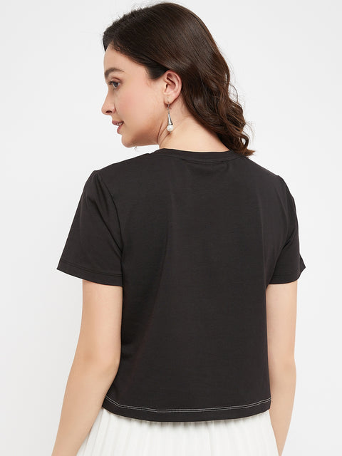 Madame Black Typography Cotton T-Shirt