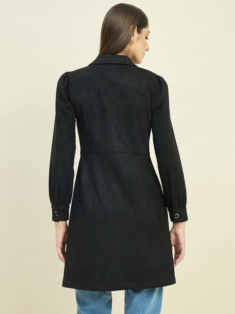Madame Suede Blazer Dress with Embellished Button Details