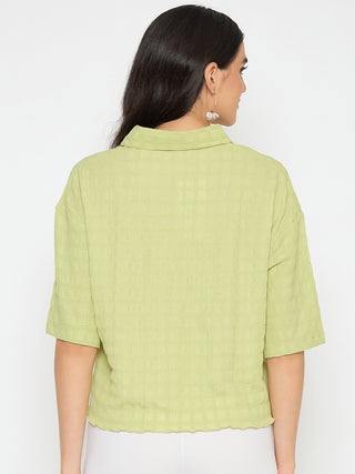 Madame Textured Pocketed Light Green Shirt