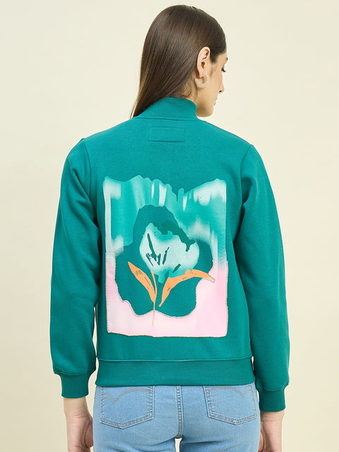 Madame Teal Blue Cotton Blend Sweatshirt
