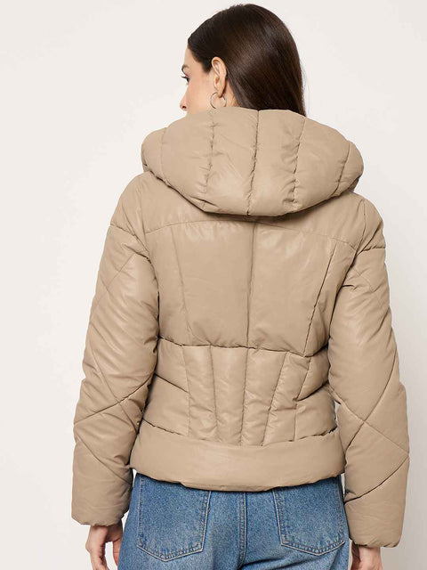 Madame Taupe Quilted PU Leather Jacket