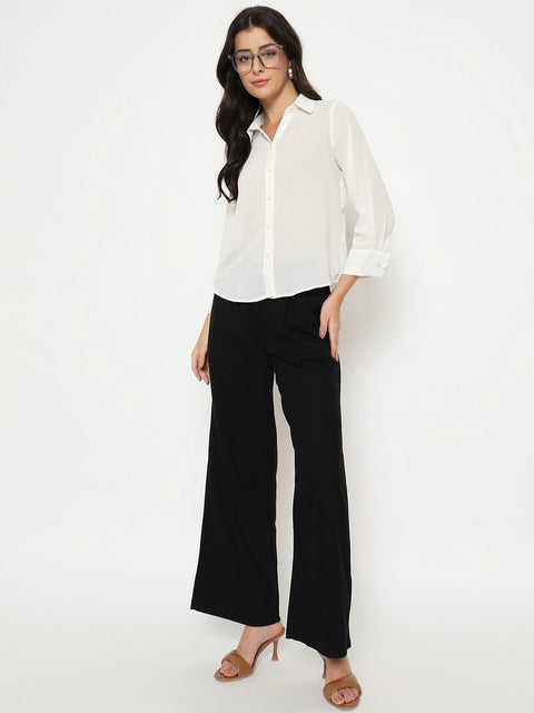 Madame Solid White Full Sleeve Shirt
