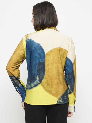 Madame Abstract Print Rayon Blend Beige Shirt