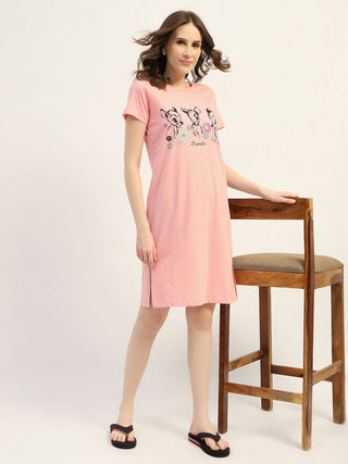 mSECRET Printed Peach Cotton Nightdress