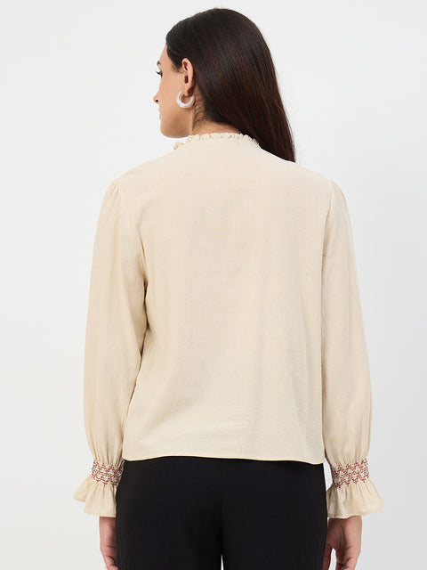 Madame Beige Gather-Detail Cotton Top