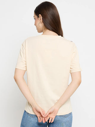 Madame Abstract Print Cotton Beige Half T-shirt