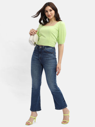 Madame Criss-Cross Back Neon Green Textured Top