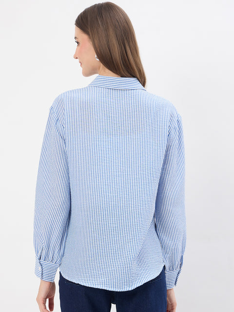 Madame Sky Blue Textured Shirt