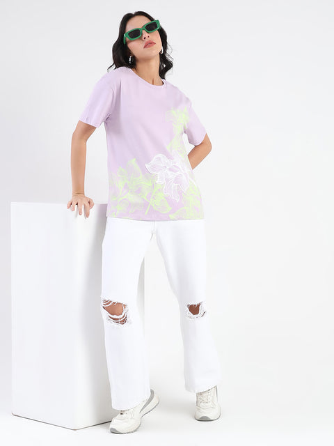 Madame Graphic Print Cord Detailed Lilac Sinker T-Shirt